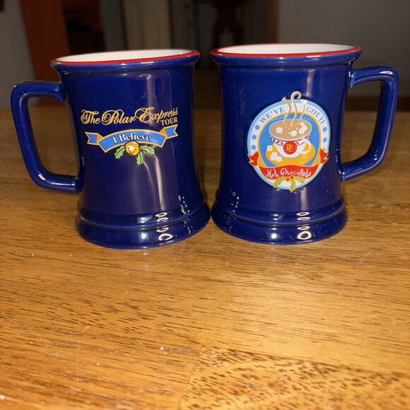 "THE POLAR EXPRESS" Set of 2 Hot Cocoa Coffee Tea Mugs Warner Brothers EUC - Picture 2 of 4
